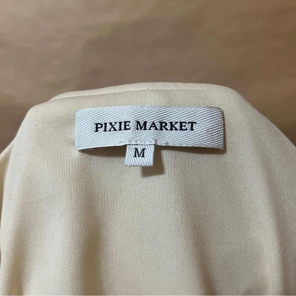 Pixie Market | Riva Ruched Off The Shoulder Top Crepe Jersey Beige Size M - Picture 4 of 12